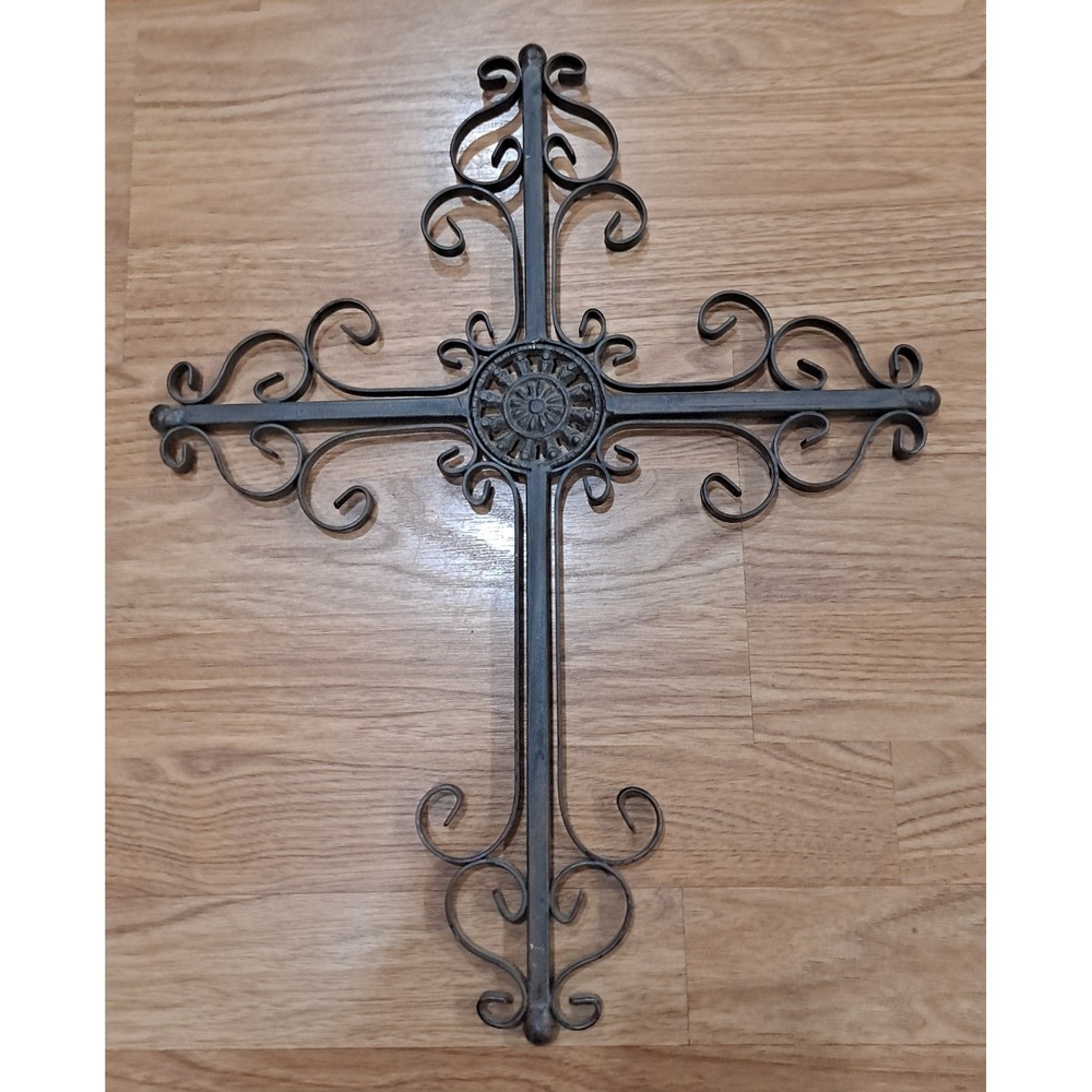 Vintage Ornate Heavy Metal Cross Wall Decor  19"